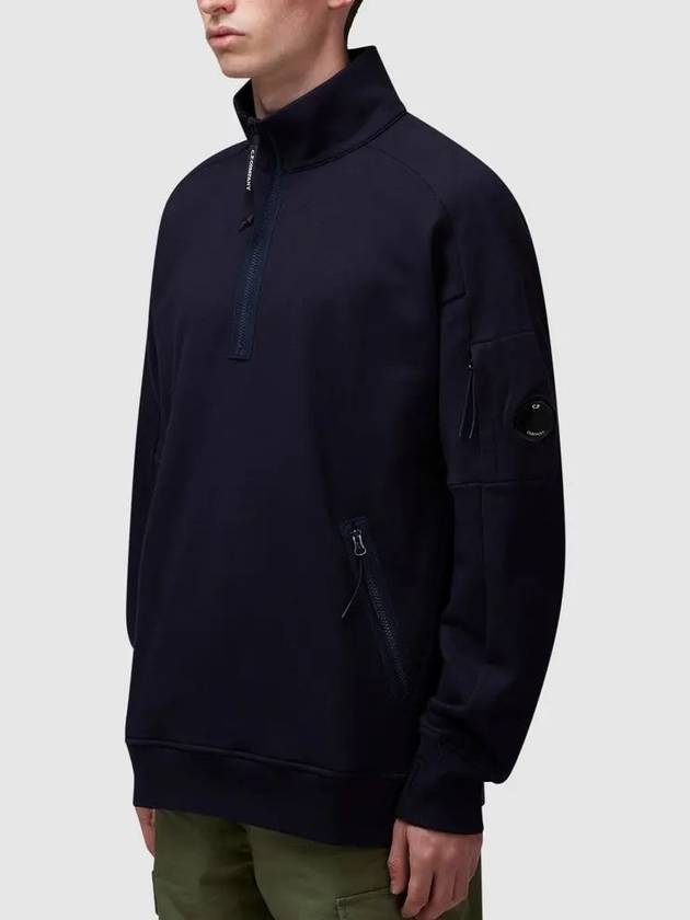 Diagonal Raised Fleece Half Zipped Sweatshirt Navy - CP COMPANY - BALAAN 4