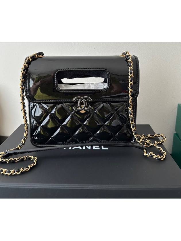 Mini Flap Bag with Handle Patent Calfskin Gold Metal Black - CHANEL - BALAAN 9