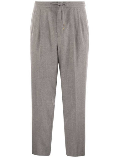 Leisure fit trousers in virgin wool flannel with drawstring and double darts - BRUNELLO CUCINELLI - BALAAN 1