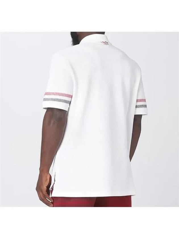 Men's RWB Stripe Cotton Polo Shirt White - THOM BROWNE - BALAAN 5