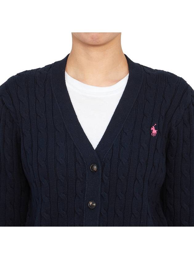 Kids Pony Embroidery Cable Knit Cardigan Navy - POLO RALPH LAUREN - BALAAN 6