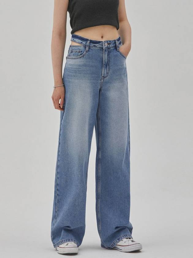 Belt Slit Denim Wide Jeans Blue - RYUL+WAI: - BALAAN 2