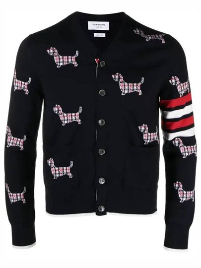 Hector 4 Bar V Neck Wool Cardigan Navy - THOM BROWNE - BALAAN 2