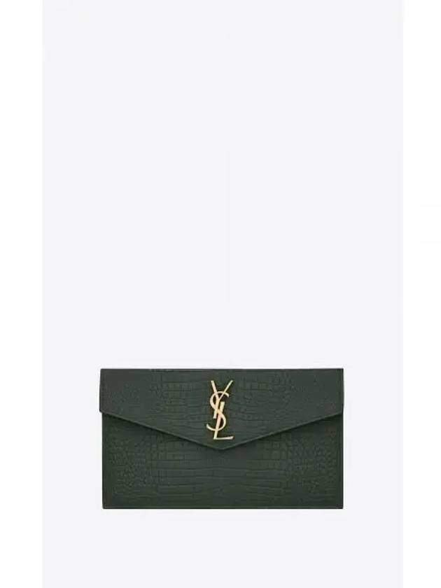 YSL Clutch Bag Crocodile Embossed Glossy Leather Uptown Pouch Clutch Mint Bag 565739DND0J3144 - SAINT LAURENT - BALAAN 1