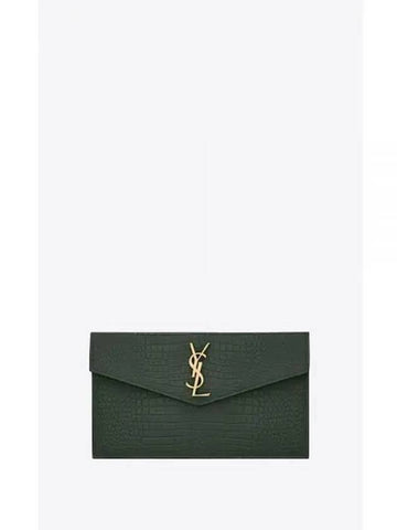 YSL Clutch Bag Crocodile Embossed Glossy Leather Uptown Pouch Clutch Mint Bag 565739DND0J3144 - SAINT LAURENT - BALAAN 1