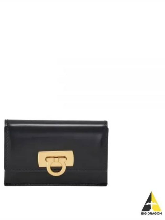 Women's Logo Closure Card Wallet Black - SALVATORE FERRAGAMO - BALAAN 2