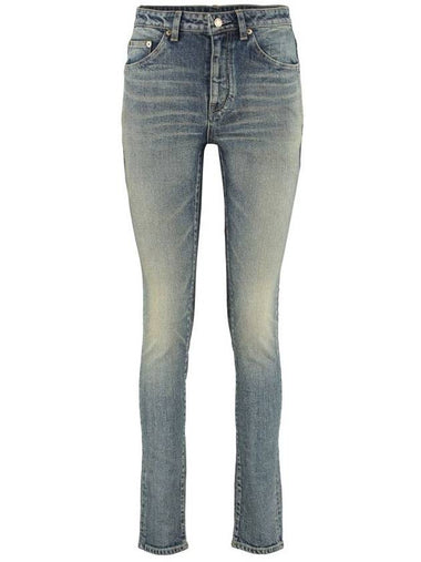 Women's Stone Wash Vintage Cotton Skinny Jeans Blue - SAINT LAURENT - BALAAN 1