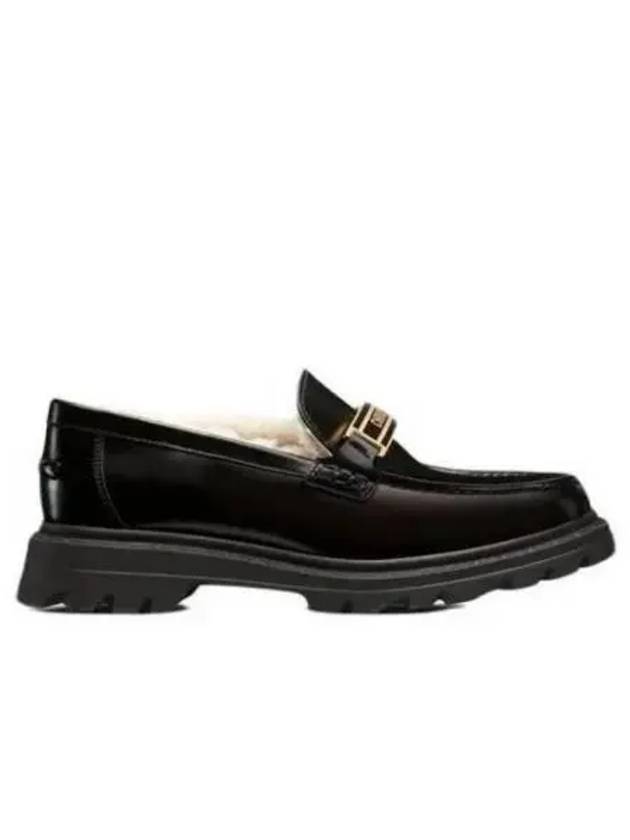Women's Gold Square Logo Leather Loafers Black - DIOR - BALAAN.