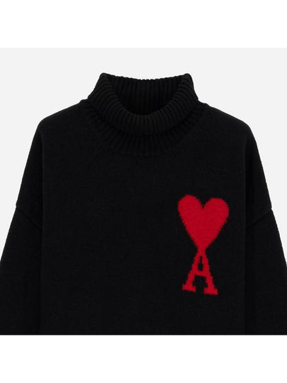 Big Heart Logo Men s Turtleneck Sweater Black BKUKS402 018 - AMI - BALAAN 2