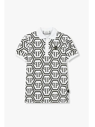 Men s Logo Monogram Pique Polo Shirt White - PHILIPP PLEIN - BALAAN 1