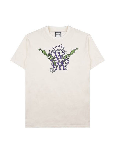 Cotton Leaf Printing Logo Short Sleeve T-Shirt Ivory - WOOYOUNGMI - BALAAN 1