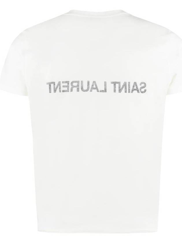 Reverse Logo Print Cotton Short Sleeve T-Shirt White - SAINT LAURENT - BALAAN 3