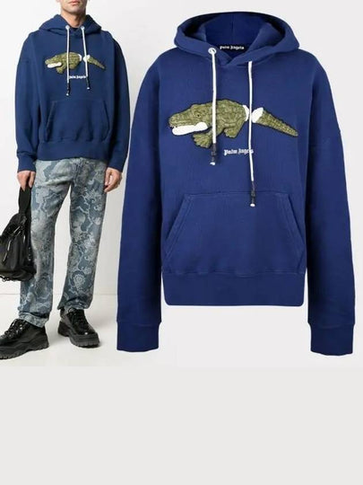 Crocodile Patch Logo Hoodie Blue - PALM ANGELS - BALAAN 2