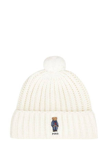 Bear Motif Cable Wool Beanie White - POLO RALPH LAUREN - BALAAN 1