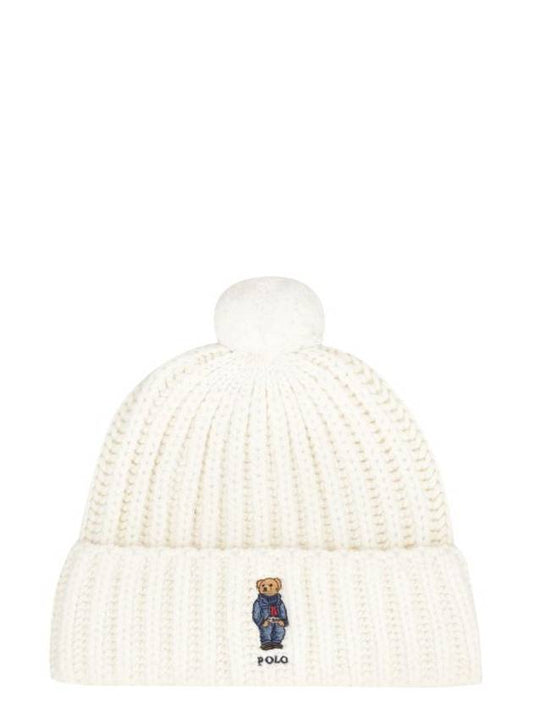 Bear Motif Cable Wool Beanie White - POLO RALPH LAUREN - BALAAN 1