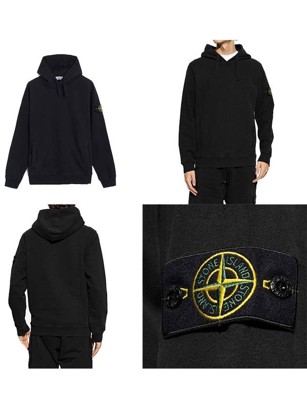 Wappen Patch Brushed Cotton Fleece Hoodie Black - STONE ISLAND - BALAAN 8