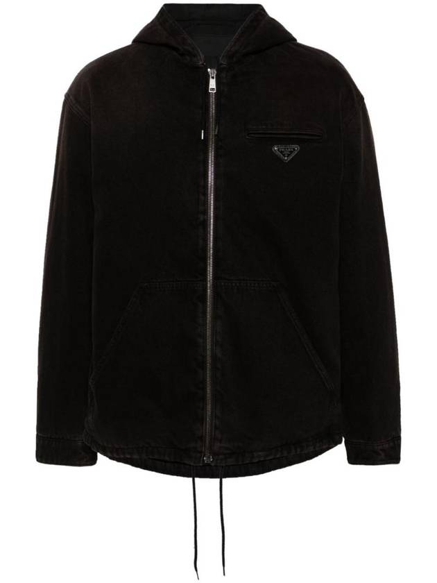 Men's Triangle Logo Padded Denim Jacket Black - PRADA - BALAAN 1