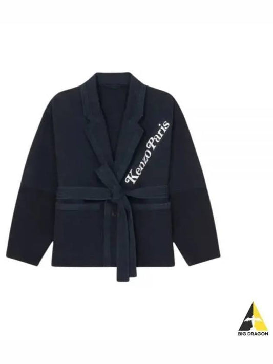 Cropped Boxy Workwear Belt Cotton Jacket Navy - KENZO - BALAAN 2