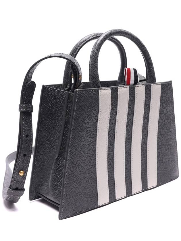 Pebble Grain Leather 4 Bar Mini Trapeze Tote Bag Dark Gray - THOM BROWNE - BALAAN 4