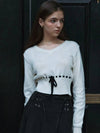 Velvet Stitch Ribbon V Neck Knit Top Ivory - LETTER FROM MOON - BALAAN 6