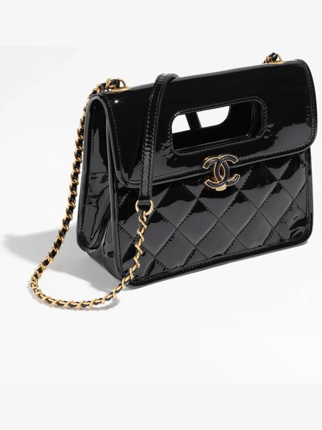 Mini Flap Bag with Handle Patent Calfskin Gold Metal Black - CHANEL - BALAAN 3