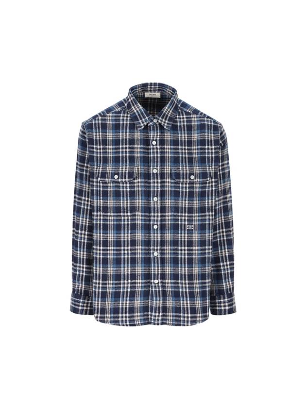 Loose Lumberjack Check Cotton Long Sleeve Shirt Navy - CELINE - BALAAN 6