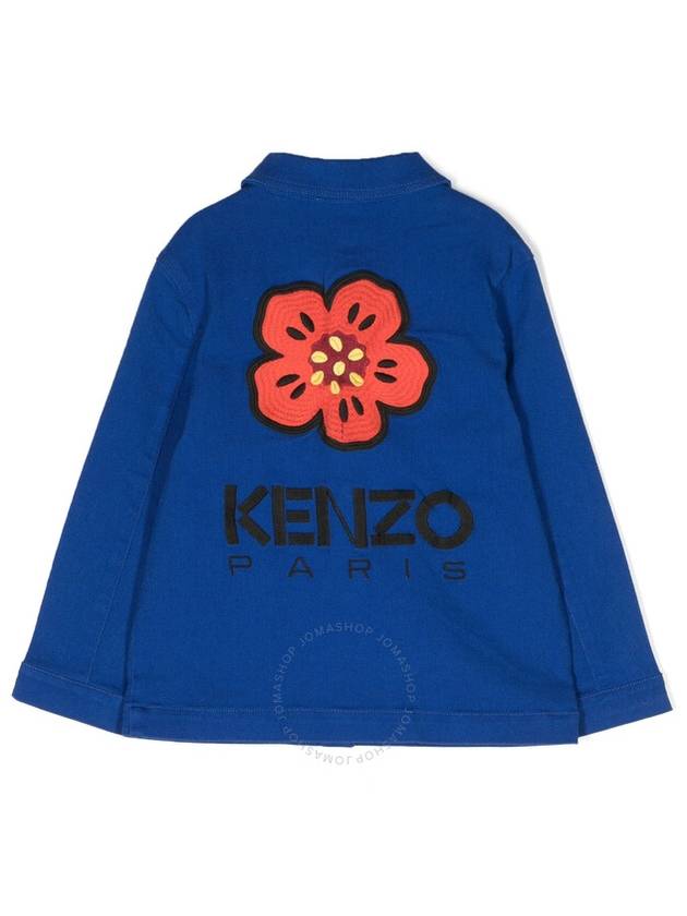 Kid's Logo Embroidered Cotton Jacket Blue - KENZO - BALAAN 3