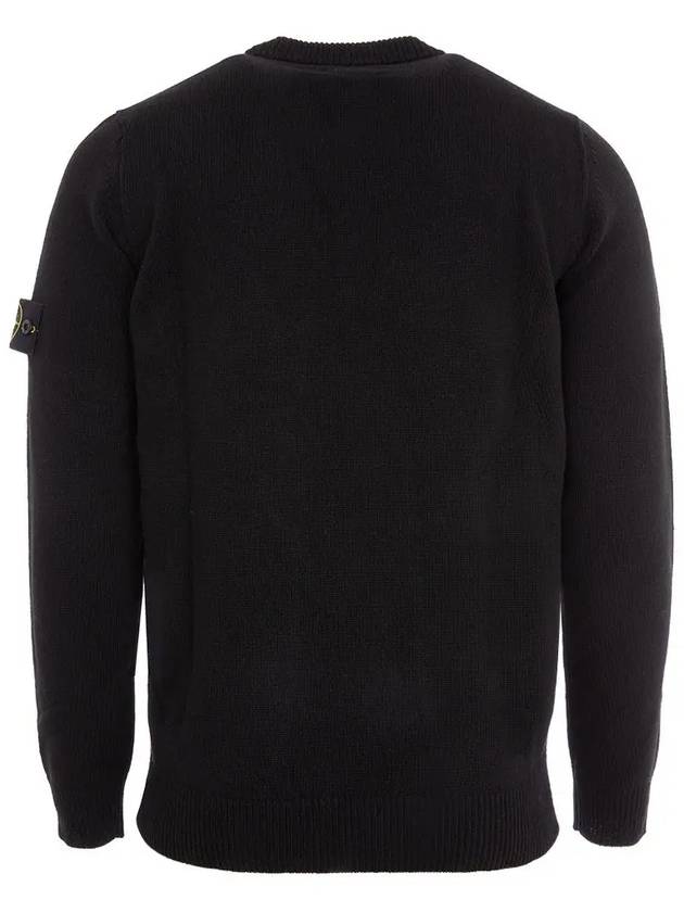 Logo Patch Lambswool Crewneck Knit Top Black - STONE ISLAND - BALAAN 7