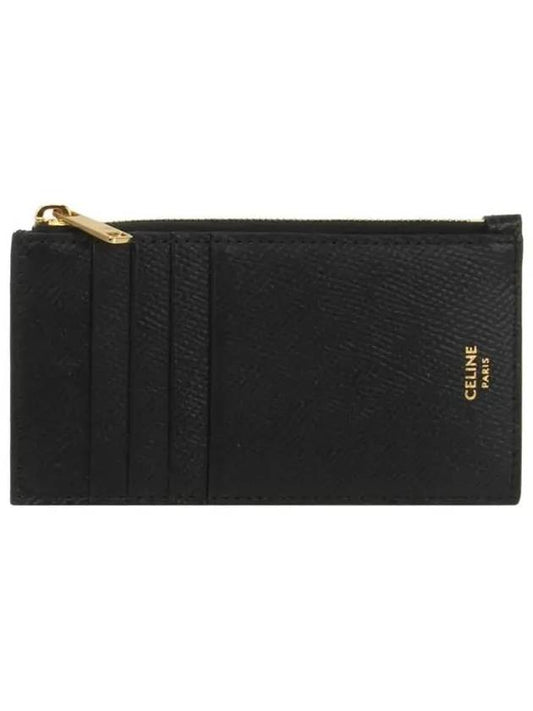 Essential Zipper Compact Grain Calfskin Card Wallet Black - CELINE - BALAAN 2