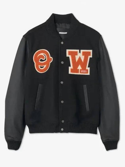 Patchwork Varsity Bomber Jacket Black - OFF WHITE - BALAAN 2