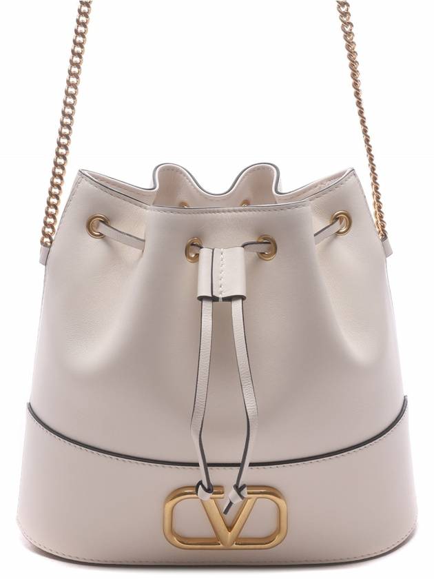 V Logo Chain Leather Bucket Bag Ivory - VALENTINO - BALAAN 2