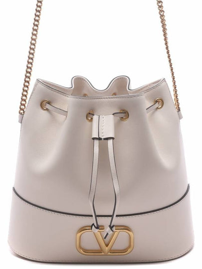 V Logo Chain Leather Bucket Bag Ivory - VALENTINO - BALAAN 2