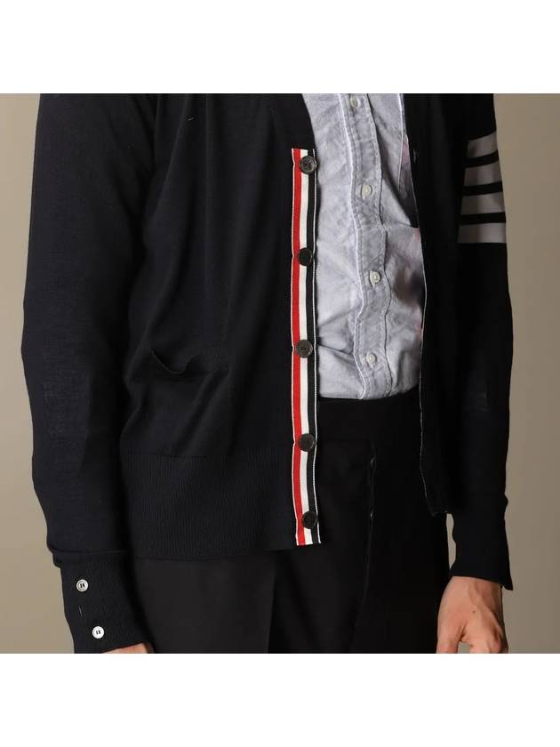 Men's Sustainable Classic Diagonal Wool Cardigan Navy - THOM BROWNE - BALAAN 3