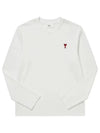 Chain Stitch Heart Logo Long Sleeve T-Shirt White - AMI - BALAAN 4