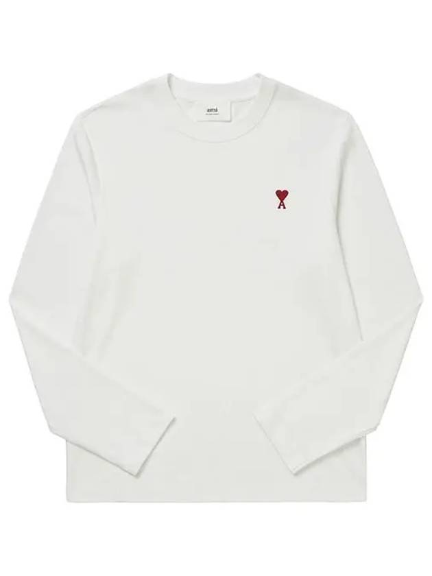 Chain Stitch Heart Logo Long Sleeve T-Shirt White - AMI - BALAAN 4