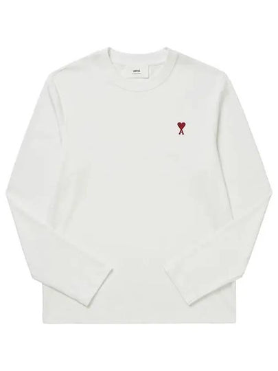 Chain Stitch Heart Logo Long Sleeve T-Shirt White - AMI - BALAAN 2