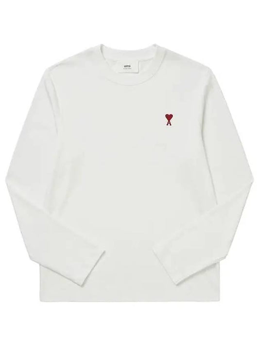 Chain Stitch Heart Logo Long Sleeve T-Shirt White - AMI - BALAAN 2