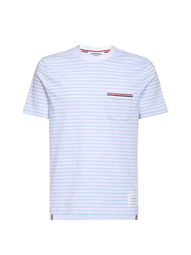 Striped Jersey Pocket Short Sleeve T-Shirt Light Blue White - THOM BROWNE - BALAAN 2