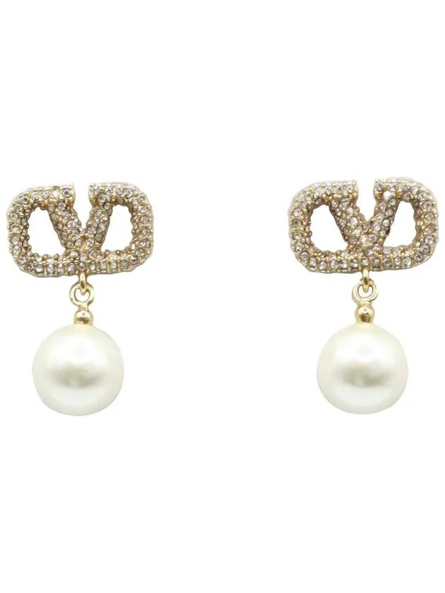 Swarovski Pearl V Logo Earrings Gold - VALENTINO - BALAAN 2