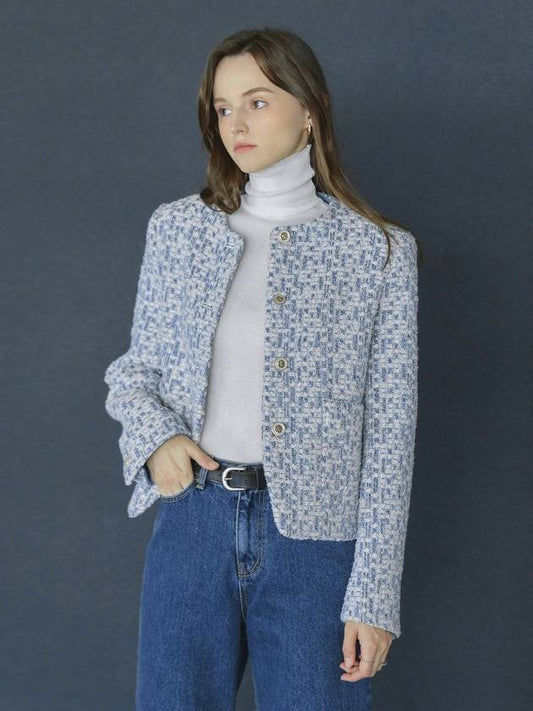 Wool Block Tweed Jacket Blue - KELLY DONAHUE - BALAAN 2