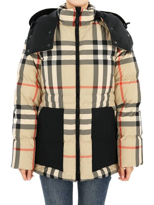 Women's Detachable Check Puffer Hoodie Padding Archive Beige - BURBERRY - BALAAN 2