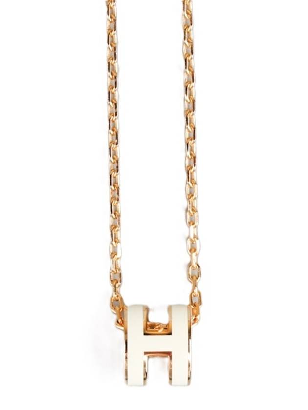 Mini Pop H Pendant Necklace Gold Blanc White - HERMES - BALAAN 3