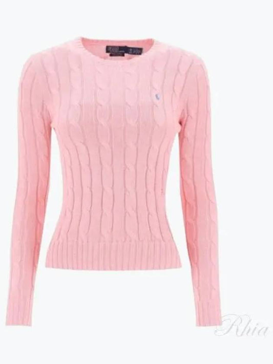 Embroidered Logo Pony Cable Knit Top Pink - POLO RALPH LAUREN - BALAAN 2