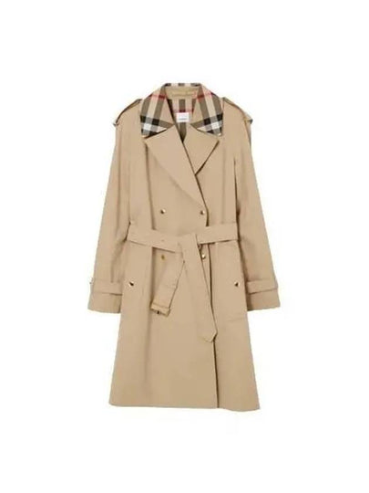 Women's Check Trim Cotton Gabardine Waterloo Trench Coat Beige - BURBERRY - BALAAN 2