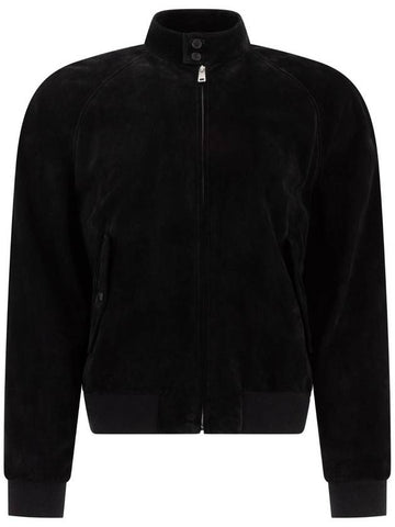 Suede Bomber Jacket Black - PRADA - BALAAN 1