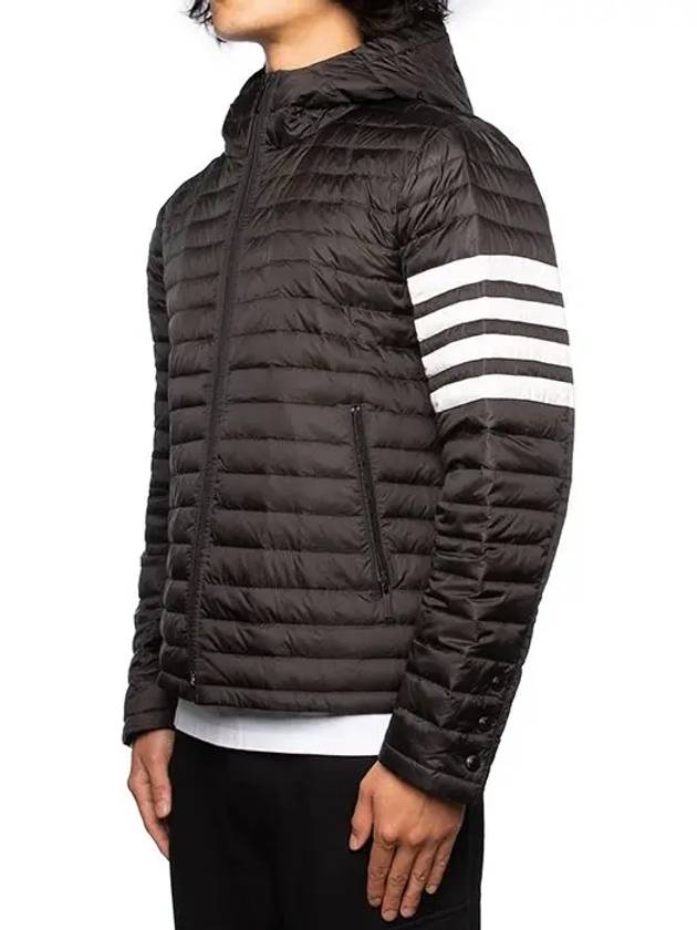 Matte Nylon 4-Bar Stripe Downfill Quilted Hoodie Padding Black - THOM BROWNE - BALAAN 5