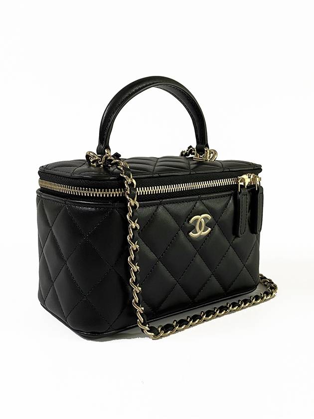 Gold Hardware Chain Lambskin Cosmetic Cross Bag Black - CHANEL - BALAAN 4