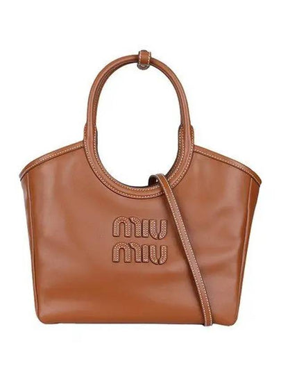 Ivy Logo Leather Tote Bag Brown - MIU MIU - BALAAN 2