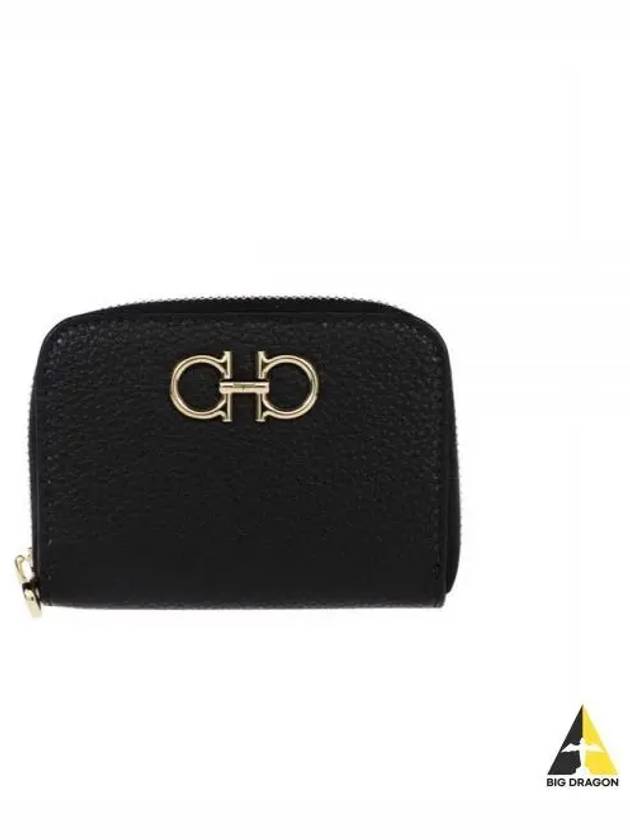 Women's Gancini Logo Zipper Card Wallet Black - SALVATORE FERRAGAMO - BALAAN 2