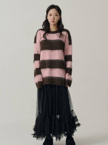 Influencer Seyoung wh Wool Stripe Overfit Knit Pink - SORRY TOO MUCH LOVE - BALAAN 1